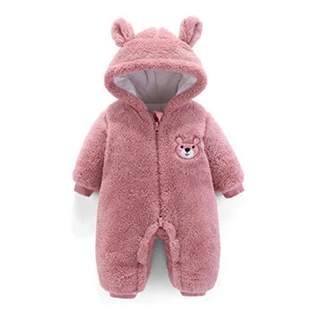 Plush Bear-Ear Fleece Baby Romper