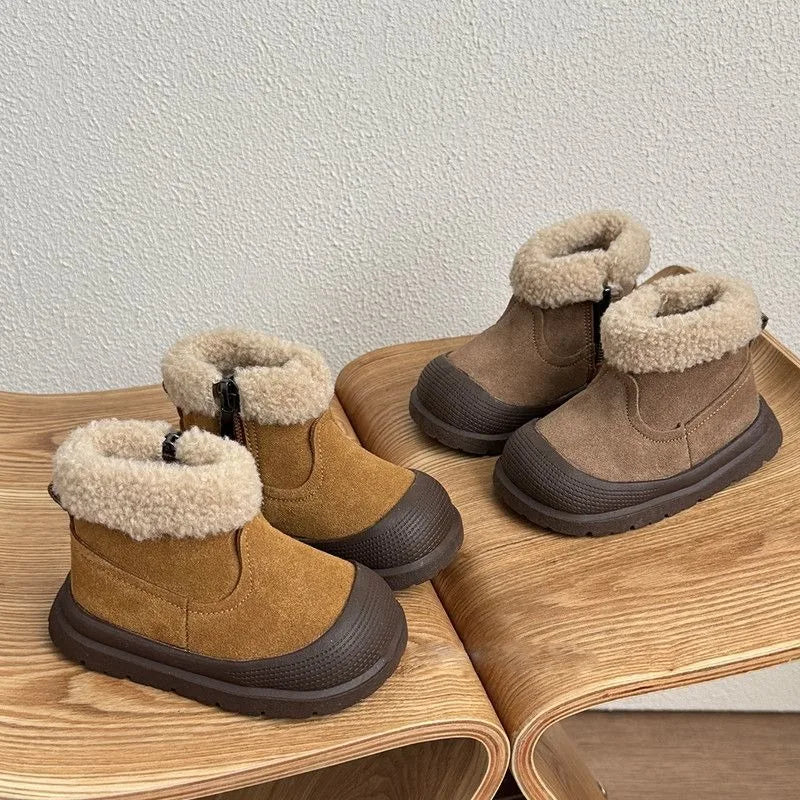 Fold-Over Cuff Leather Winter Ankle Boots for Kids