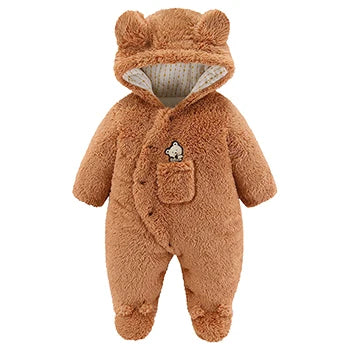 Bear Ear Plush Hooded Footie Romper for Babies