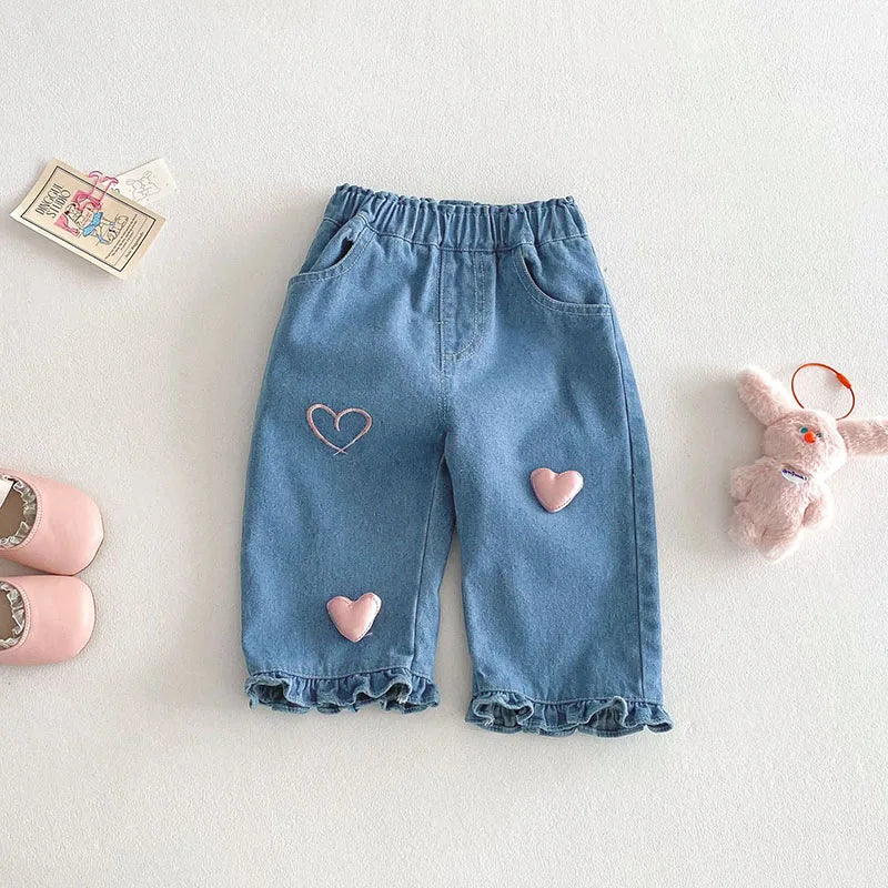 Heart Patch Ruffle Denim Pants & Bunny Top Separates