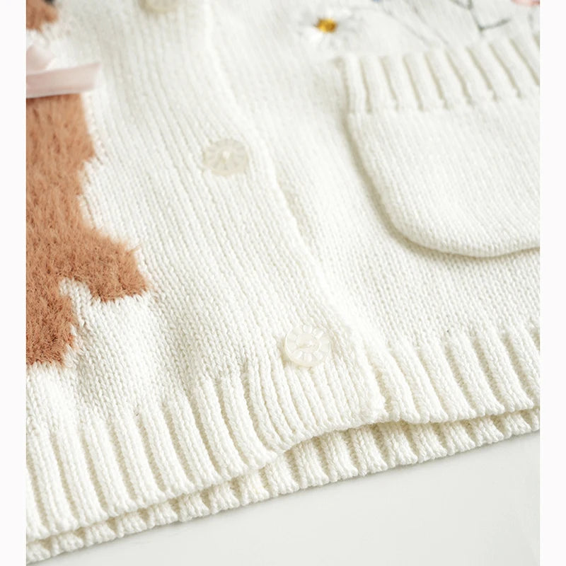 Knit Cardigan Sweater for Babies, Toddlers & Little Kids (9 Months–7 Years) – Button-Front, Embroidered Animals & Floral Details