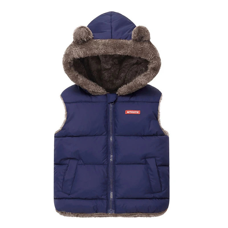Bear Ear Faux Fur Hooded Puffer Vest for Boys