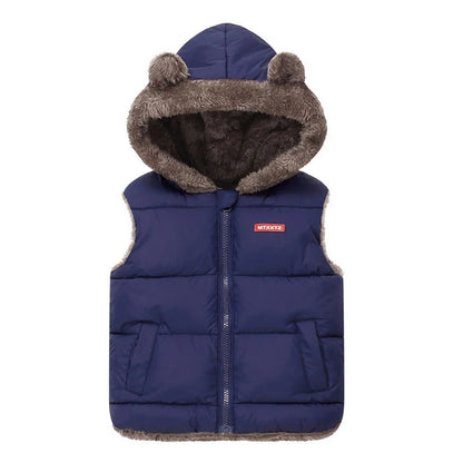Bear Ear Faux Fur Hooded Puffer Vest for Boys