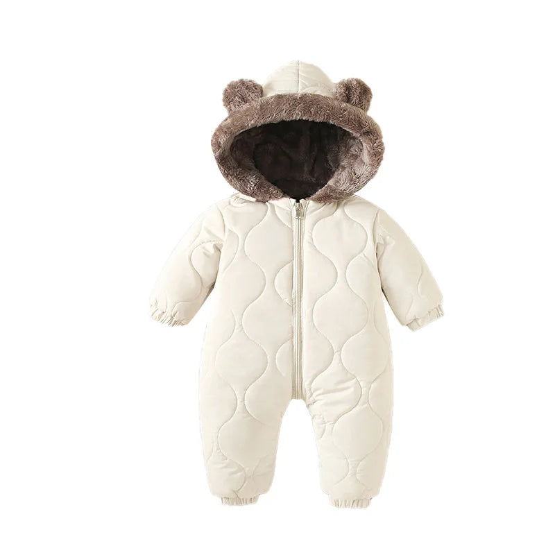 Bear-Ear Quilted Hooded Snowsuit for Babies