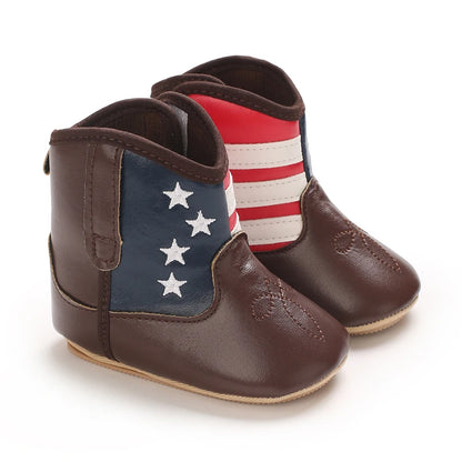 Western Floral Embroidered Baby Cowboy Boots with Soft Cotton Soles