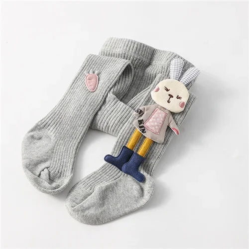 3D Bunny Appliqué Ribbed Tights for Girls