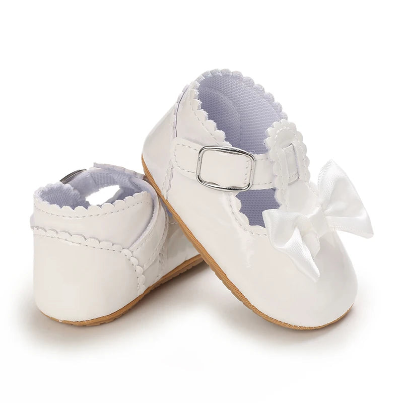 Scalloped T-Strap Baby Mary Jane Shoes with Bows & Cutout Details