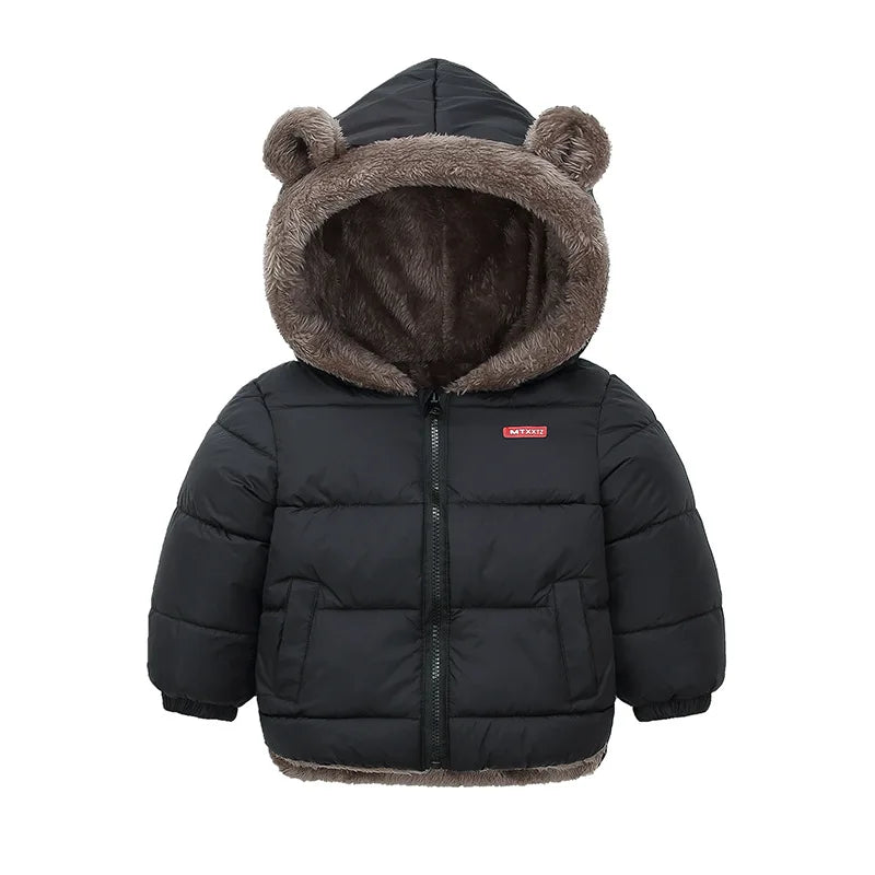 Plush-Lined Bear Hood Winter Jacket for Kids