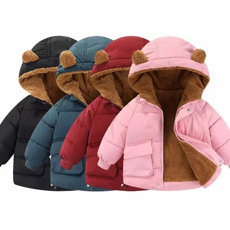 Bear-Ear Hooded Duck Down Puffer Jacket for Girls