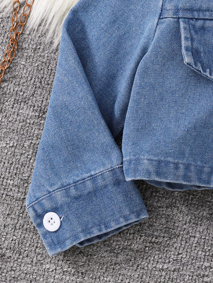 Cropped Denim Jacket & Blue Floral Tiered Dress Set | Baby Girl Two-Piece Spring Outfit