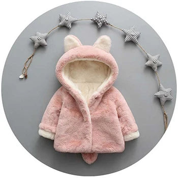 Animal Ear Plush Hooded Winter Coat for Girls