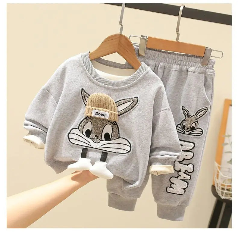 Cartoon Bunny Sweatshirt & Jogger Set for Kids – Cozy 2-Piece Outfit (Ages 2–7)