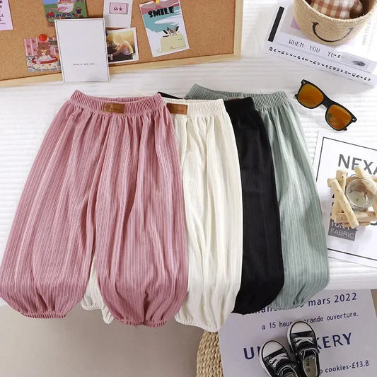 Textured Balloon-Leg Summer Pants for Girls