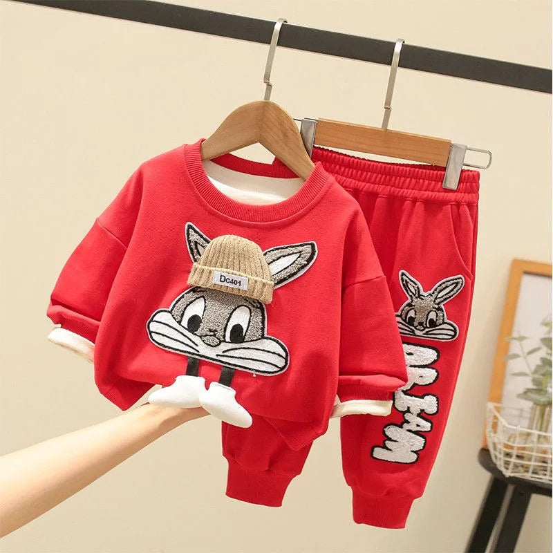 Cartoon Bunny Sweatshirt & Jogger Set for Kids – Cozy 2-Piece Outfit (Ages 2–7)