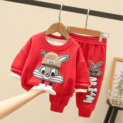 Cartoon Bunny Sweatshirt & Jogger Set for Kids – Cozy 2-Piece Outfit (Ages 2–7)
