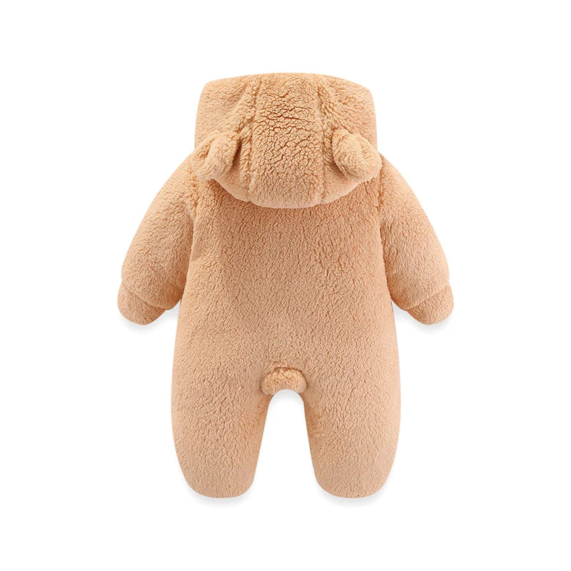 Cozy Critter Winter Romper – Hooded Plush Jumpsuit (0–12 Months)