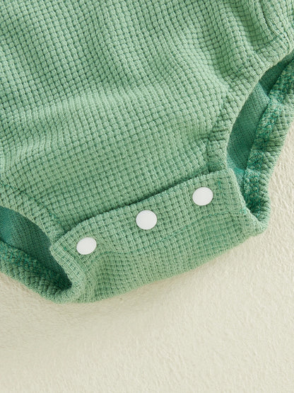Dino Half-Birthday Waffle-Knit Overall Romper for Baby Boys