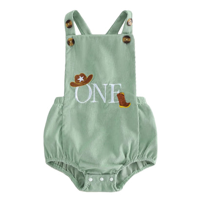 Wild One First Birthday Corduroy Overall Romper