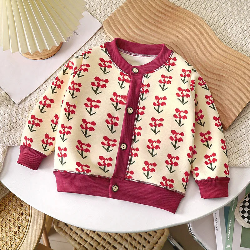 Colorful Print Button Cardigan for Girls