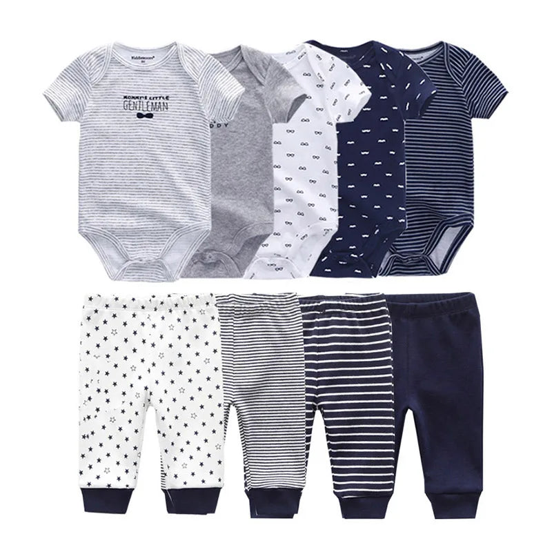 9-Piece Baby Bodysuit & Pants Set – Newborn Essentials for Boys & Girls