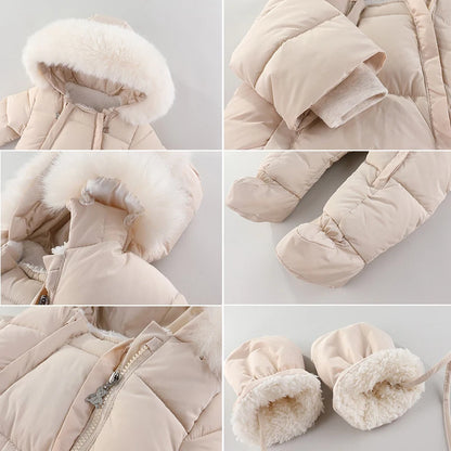Plush-Lined Winter Baby Snowsuit with Hood & Mittens (0–18 Months)