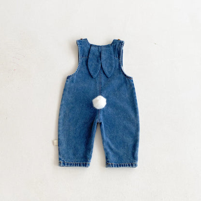 Bunny Ear & Pom-Pom Tail Denim Romper for Babies