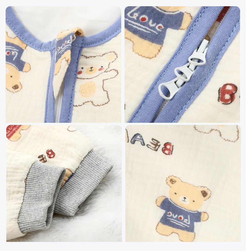 Cartoon Print Cotton Baby Sleep Sack with Removable Sleeves