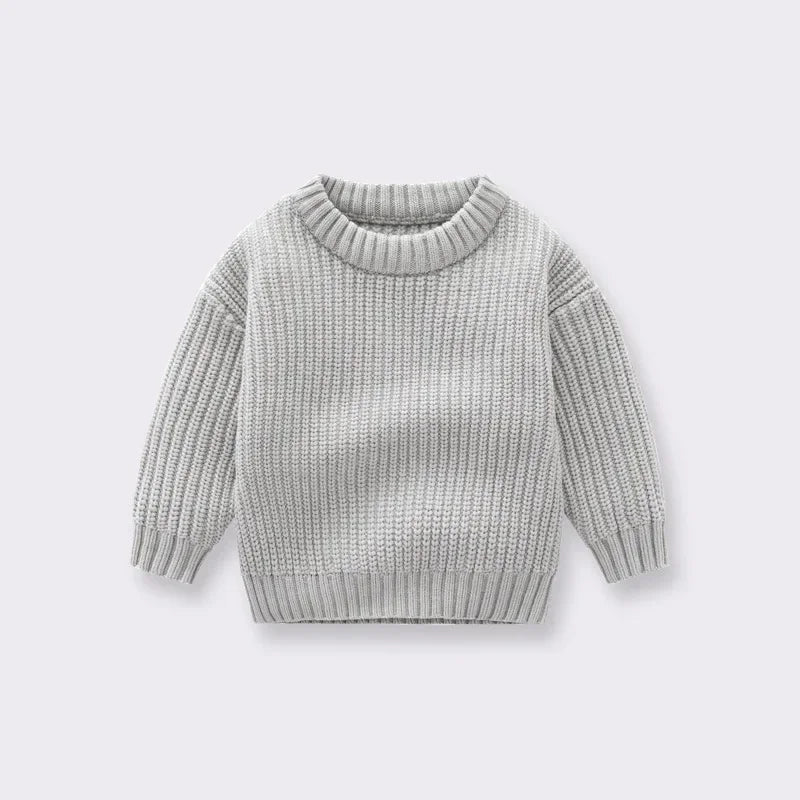 Chunky Ribbed Crewneck Cotton Sweater for Babies & Kids