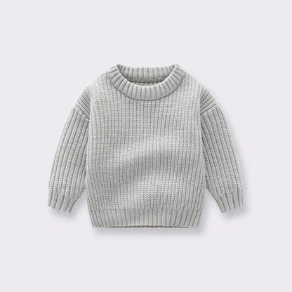 Chunky Ribbed Crewneck Cotton Sweater for Babies & Kids