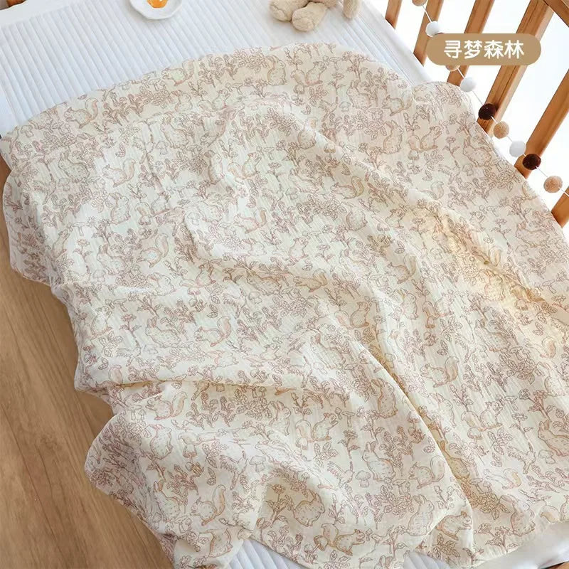Playful Heart & Animal Print Cotton Muslin Baby Blanket