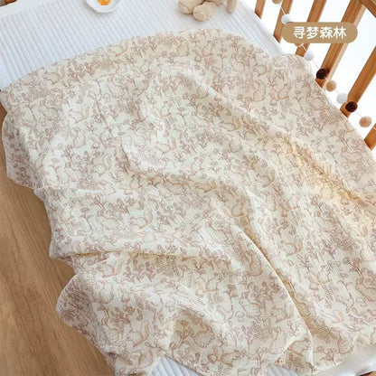 Playful Heart & Animal Print Cotton Muslin Baby Blanket