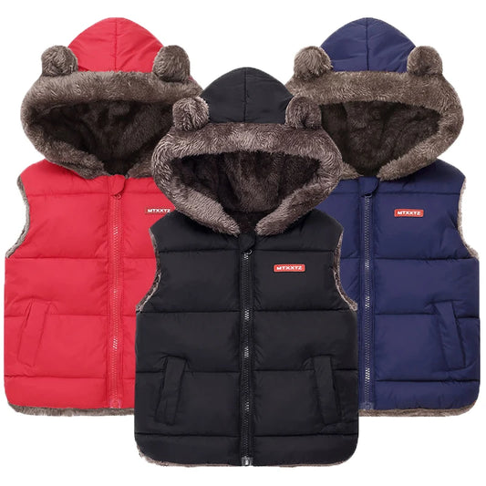Bear Ear Faux Fur Hooded Puffer Vest for Boys