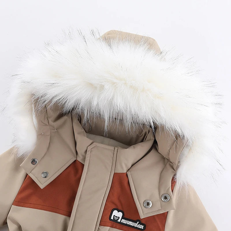 Faux Fur Hooded Baby Snowsuit with Full-Length Zipper