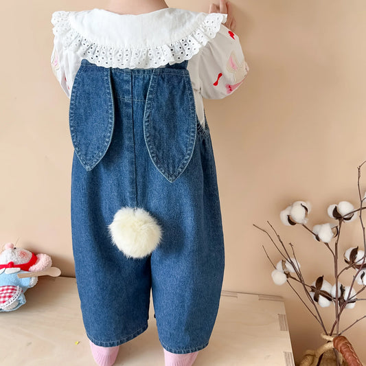 Baby Bunny Ear Denim Overalls | Loose Fit Denim Jumpsuit