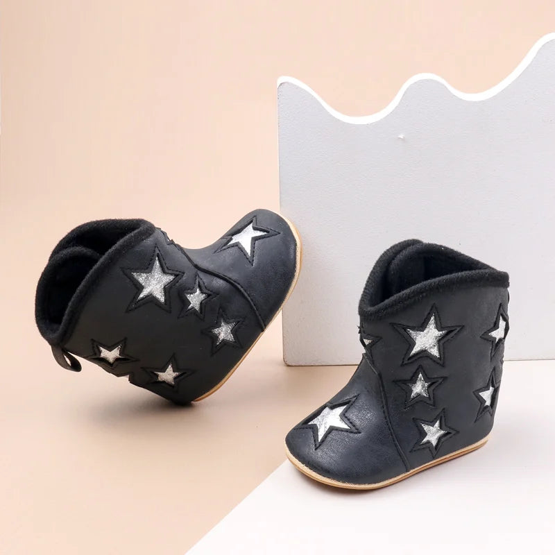 Silver Star Western Baby Ankle Boots with Soft Cotton Lining