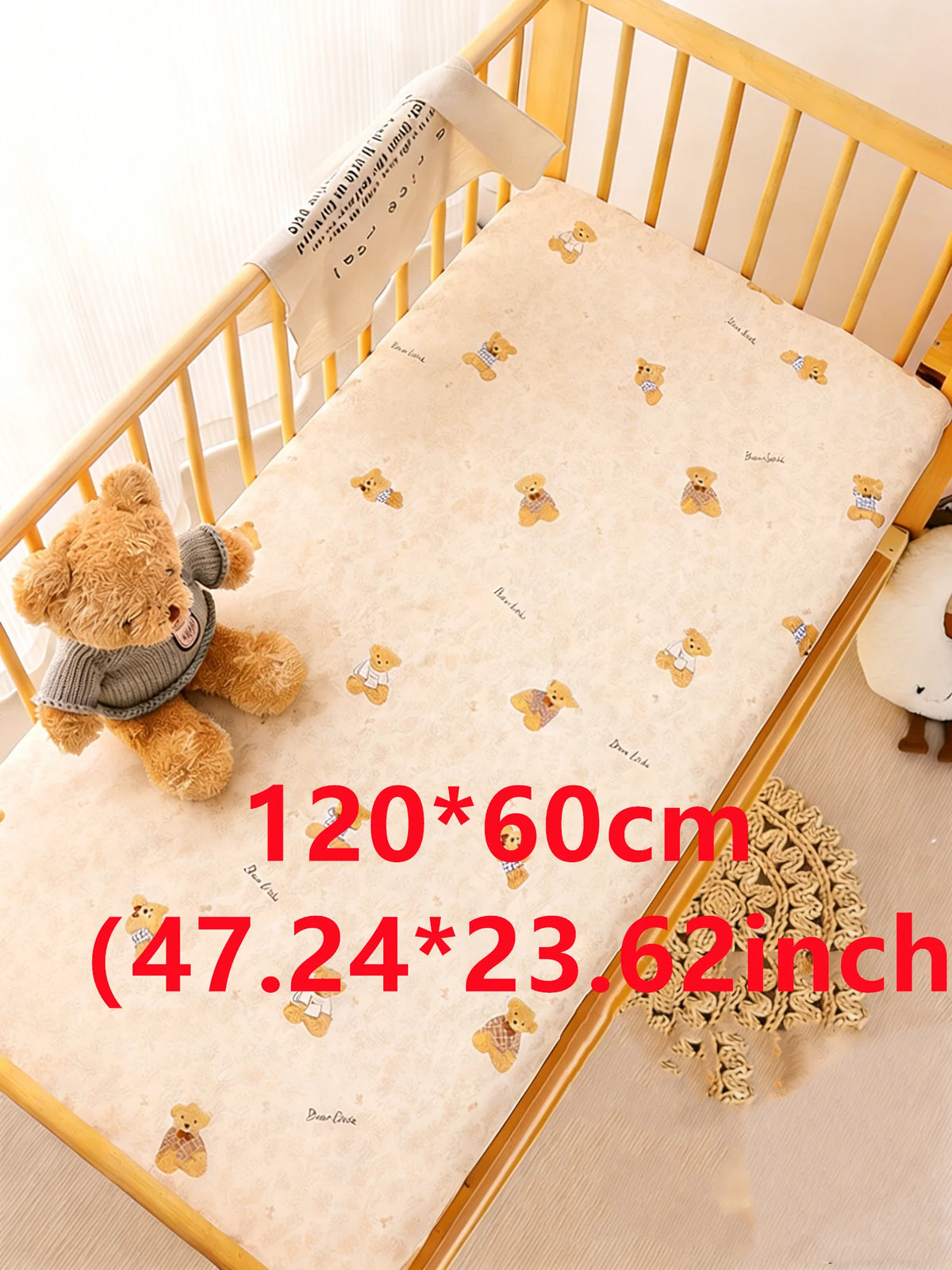 Playful Teddy Bear & Animal Print Cotton Crib Fitted Sheet