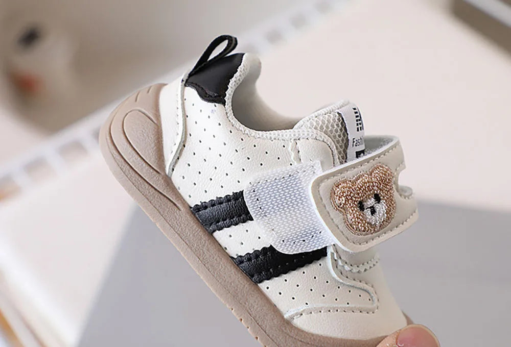 Bear Patch Double-Strap Baby & Toddler Sneakers with Flexible Soles
