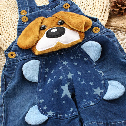 Plush Puppy Patch Denim Shortalls for Babies & Toddlers