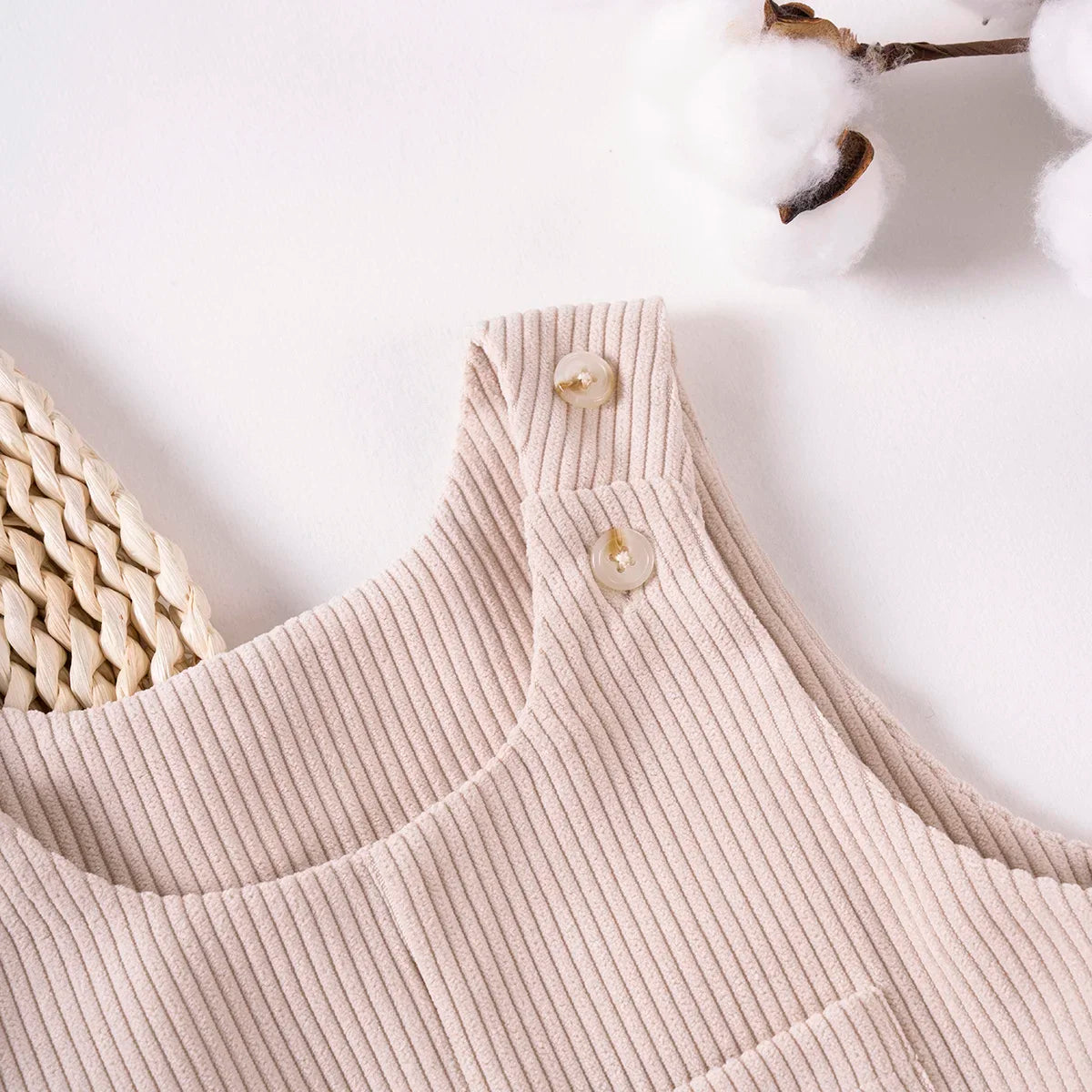 Bear-Patch Ribbed Overall Romper for Girls