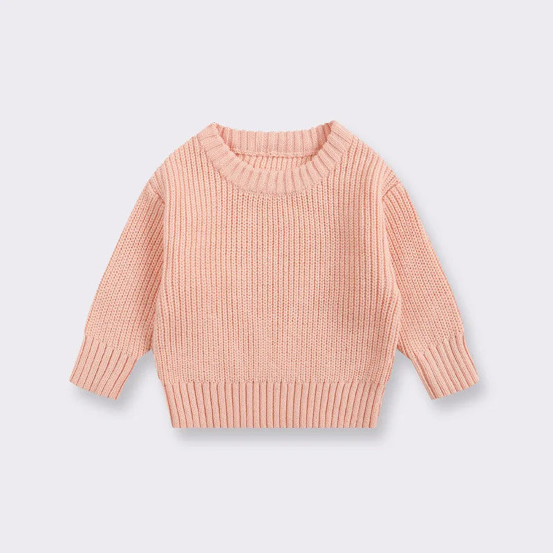 Chunky Ribbed Crewneck Cotton Sweater for Babies & Kids