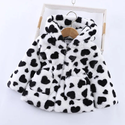 Baby Girls Sherpa Hooded Winter Coat with Pockets – Soft Plush Zip-Up Jacket