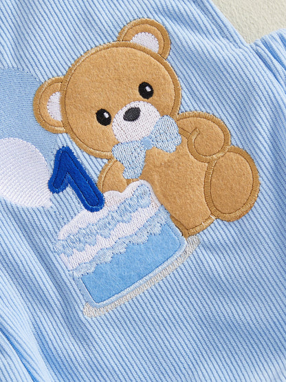 Citgeett Summer Infant Baby Boys Birthday Outfit Cute Bear Cake Embroidery Bodysuit Overalls Clothes