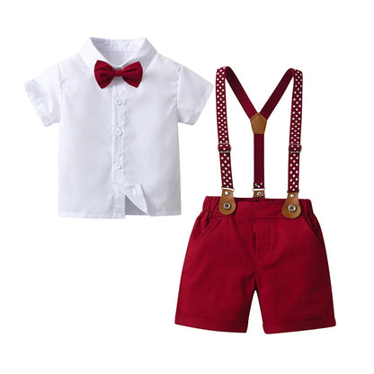 4-Piece Boys Formal Set – Bow Tie Shirt, Star Suspenders & Shorts for Weddings