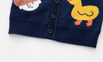 Unisex Kids Cotton Knit Cardigan Sweater (2–8 Years) – Button-Front V-Neck, Playful Prints