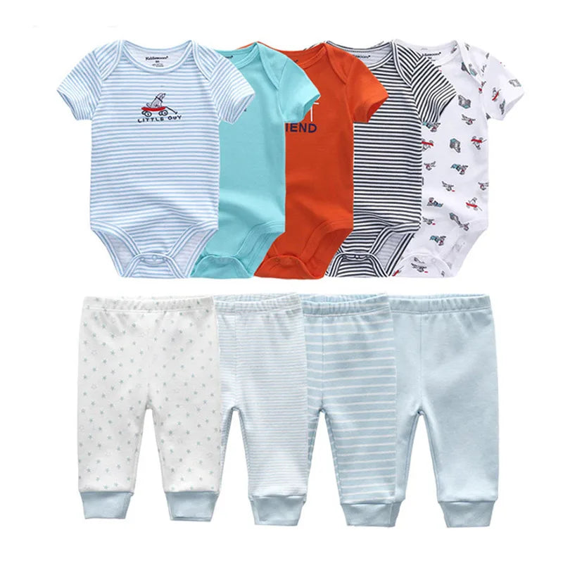9-Piece Baby Bodysuit & Pants Set – Newborn Essentials for Boys & Girls
