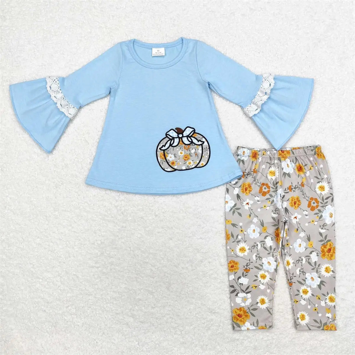 Autumn Pumpkin & Bow Two-Piece Tunic & Pants Set for Girls