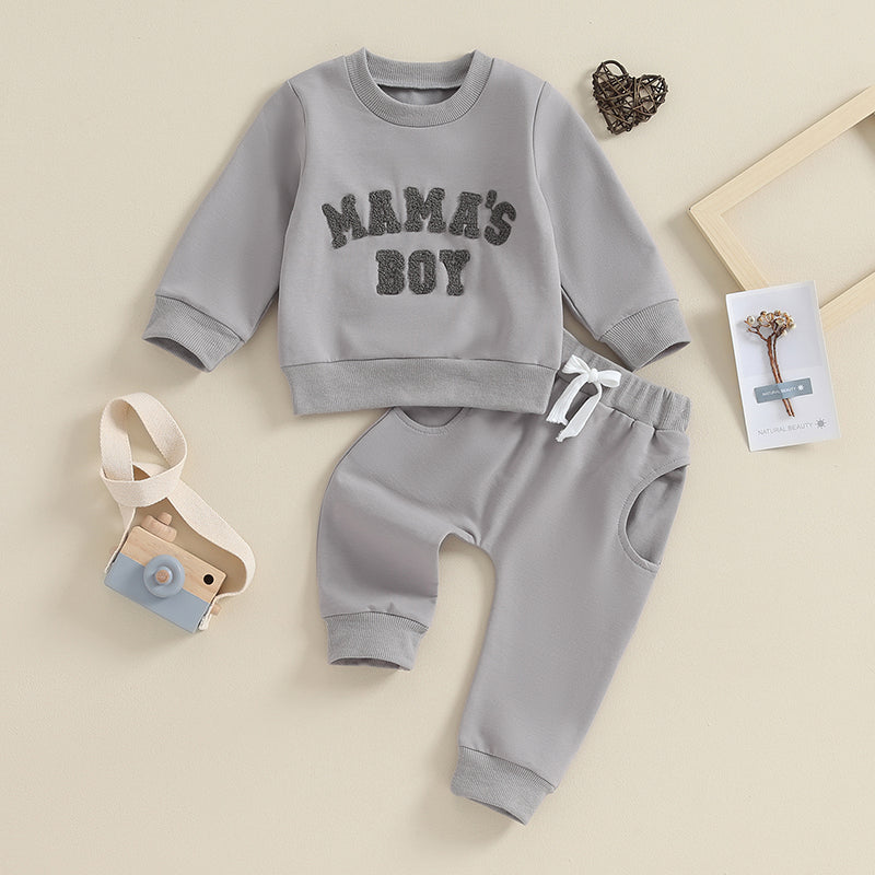“Mama’s Boy” Baby Sweatshirt & Jogger Set – Cozy Two-Piece Outfit (0–3 Years)