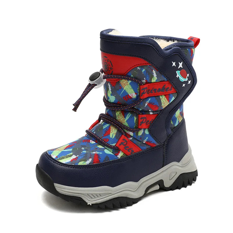 Colorful Print Plush-Lined Winter Snow Boots for Kids