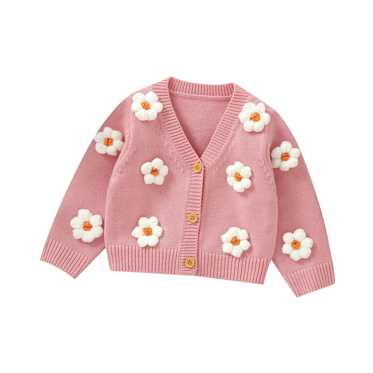 3D Daisy V-Neck Knit Cardigan for Baby Girls
