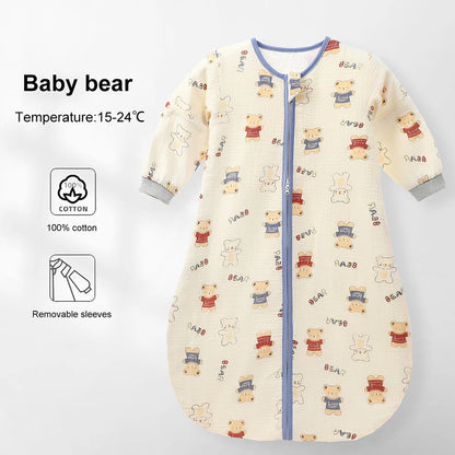 Cartoon Print Cotton Baby Sleep Sack with Removable Sleeves